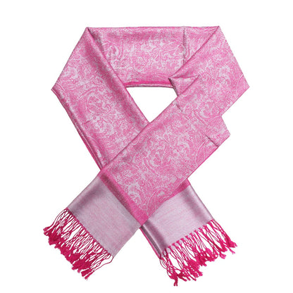 Women's Soft Silky 2 Tones Paisley Jacquard Pashmina Shawl Wrap Scarf