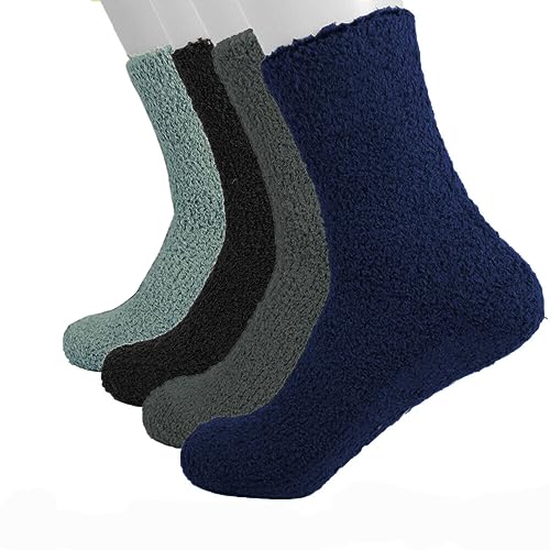 Men's 4-12 Pairs Soft Cozy Fuzzy Socks Non-Skid Solid Plush Home Slipper Socks