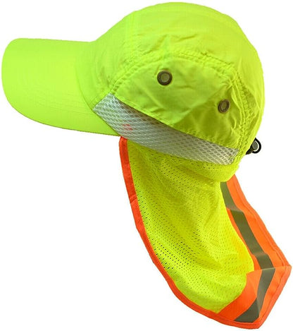 Hi-Vis Reflective Work Safety Baseball Hat High Visibility Cap Mesh Neck Flap