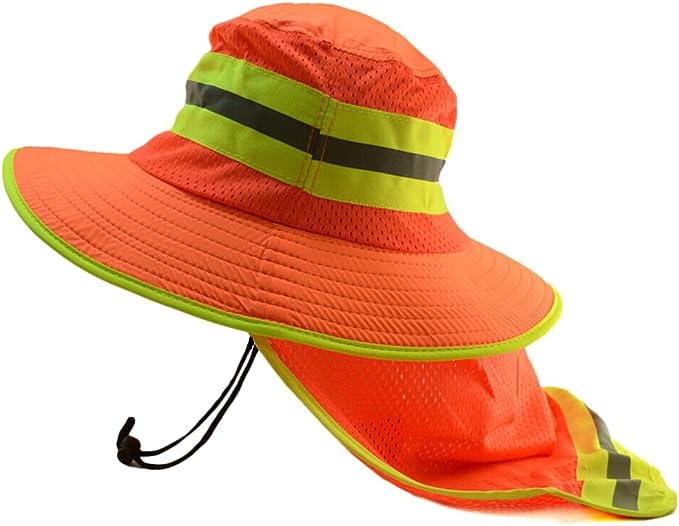 Hi-Vis Reflective Work Safety Boonie Wide Brim Hat High Visibility Cap Neck Flap