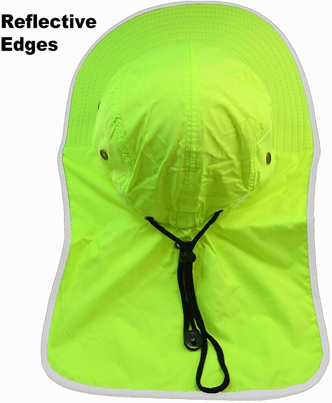 Hi-Vis Reflective Work Safety Boonie Snap Hat High Visibility Cap With Neck Flap