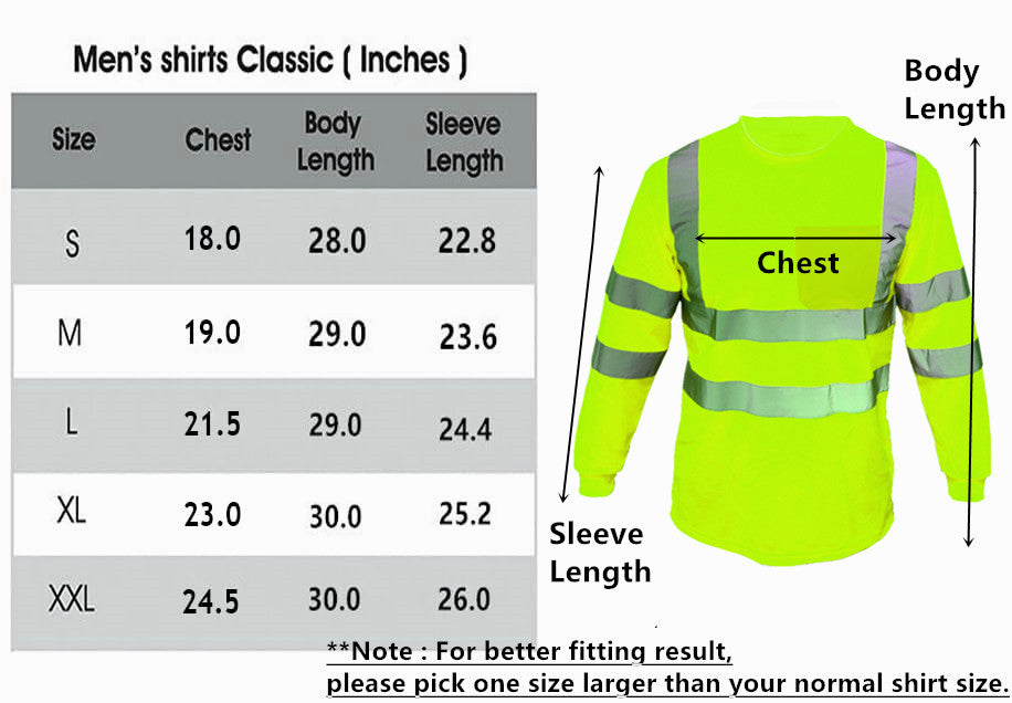 Men's High Visibility Safety Work T Shirts Long Sleeve Reflective Tape Class 3 2 Pieces