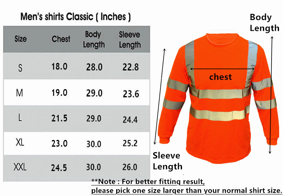 Men's High Visibility Safety Work T Shirts Long Sleeve Reflective Tape Class 3 2 Pieces