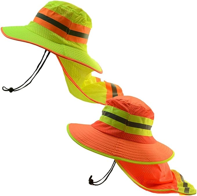 Hi-Vis Reflective Work Safety Boonie Wide Brim Hat High Visibility Cap Neck Flap