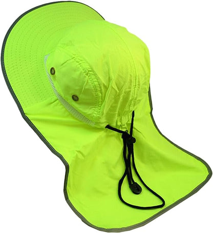 Hi-Vis Reflective Work Safety Boonie Snap Hat High Visibility Cap With Neck Flap