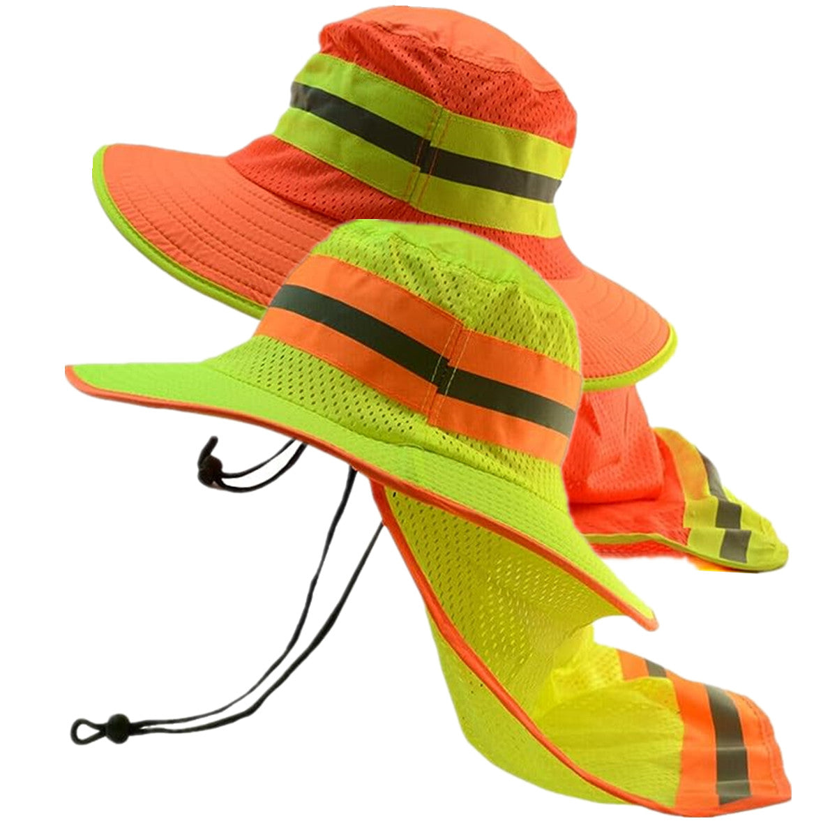 Hi-Vis Reflective Work Safety Boonie Wide Brim Hat High Visibility Cap Neck Flap