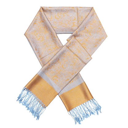 Women's Soft Silky 2 Tones Paisley Jacquard Pashmina Shawl Wrap Scarf