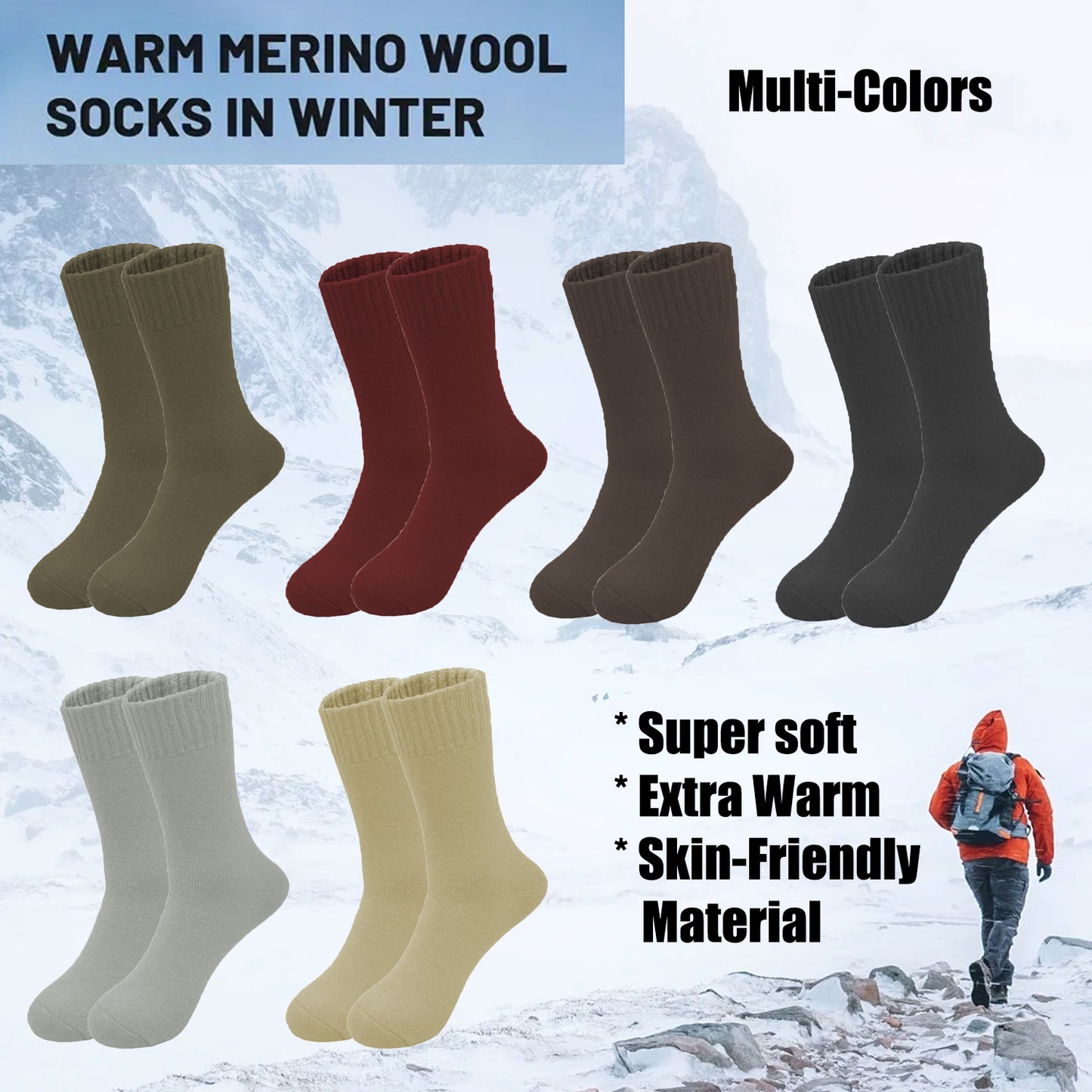 Women's Winter Thermal Merino Wool Heated Warm Thick Crew Socks Size 9-11