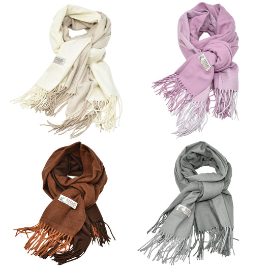 Womens Solid 2 Tones Winter Scarf Cashmere Feel Oversized Large Shawl Wrap