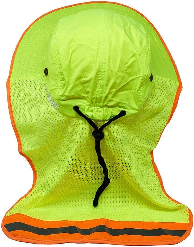 Hi-Vis Reflective Work Safety Boonie Snap Hat High Visibility Cap Mesh Neck Flap