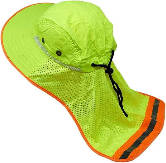 Hi-Vis Reflective Work Safety Boonie Snap Hat High Visibility Cap Mesh Neck Flap