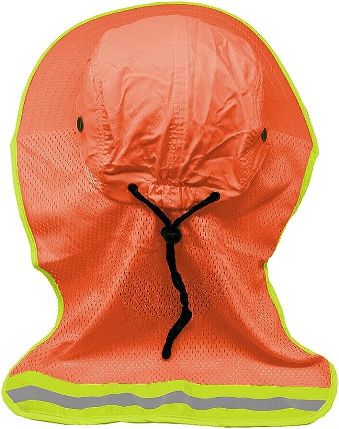 Hi-Vis Reflective Work Safety Boonie Snap Hat High Visibility Cap Mesh Neck Flap