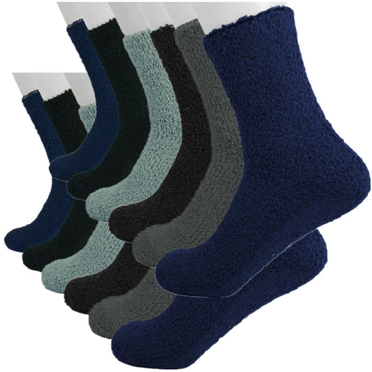 Men's 4-12 Pairs Soft Cozy Fuzzy Socks Non-Skid Solid Plush Home Slipper Socks