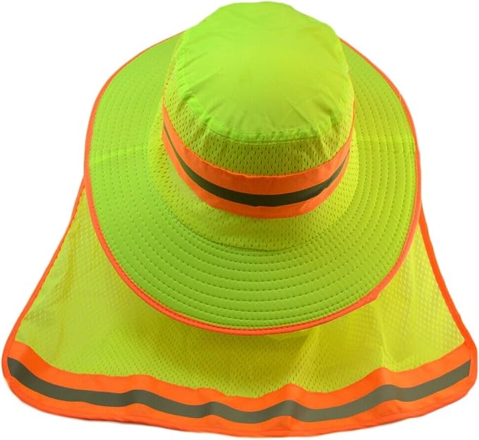 Hi-Vis Reflective Work Safety Boonie Wide Brim Hat High Visibility Cap Neck  Flap
