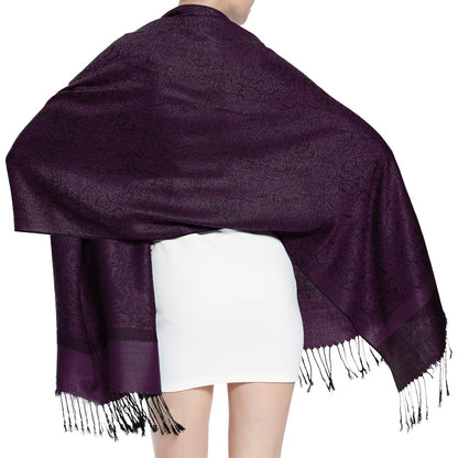 Women's Soft Silky 2 Tones Paisley Jacquard Pashmina Shawl Wrap Scarf