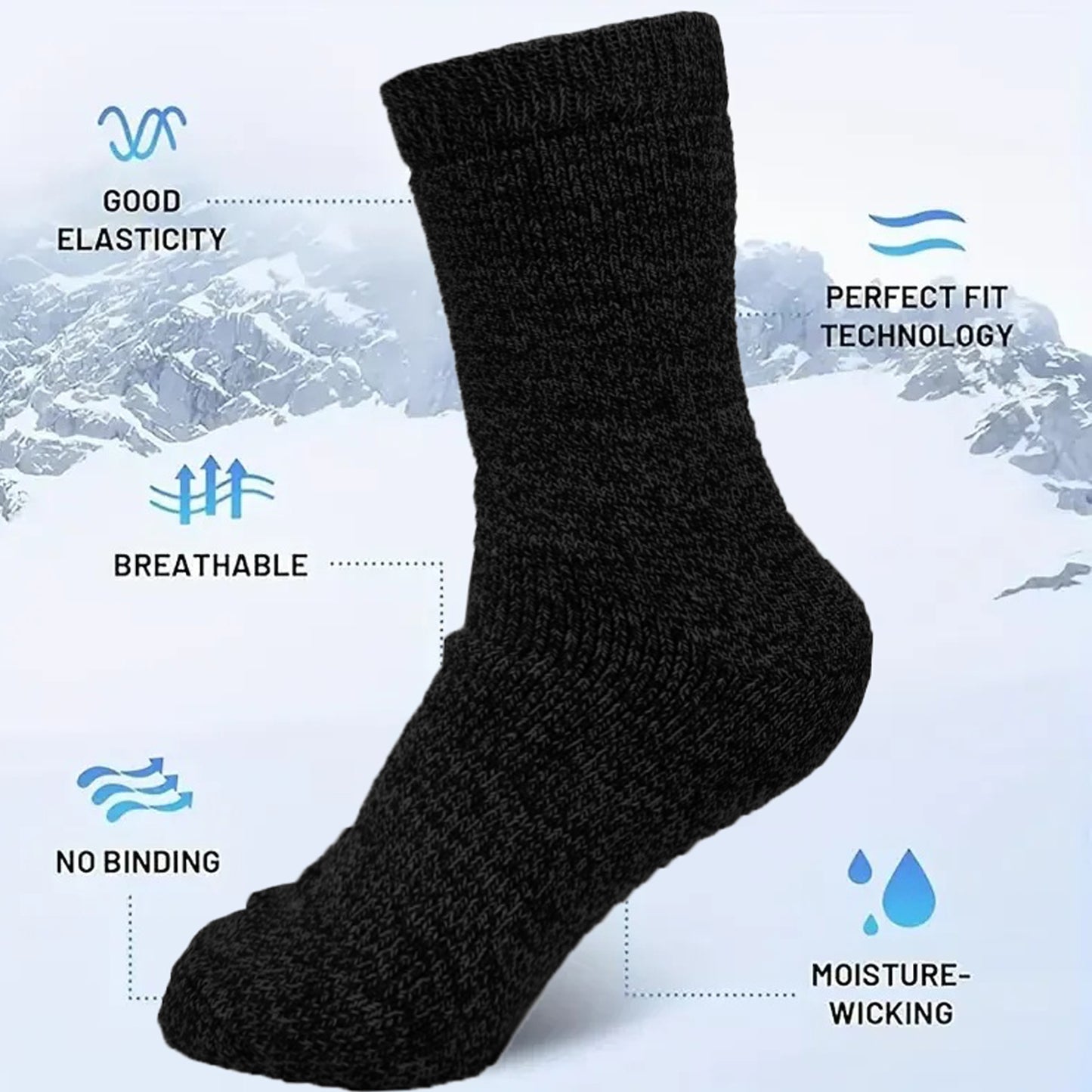 Men's Winter Thermal Merino Wool Heated Extra Warm Thick Crew Socks Size 10-13