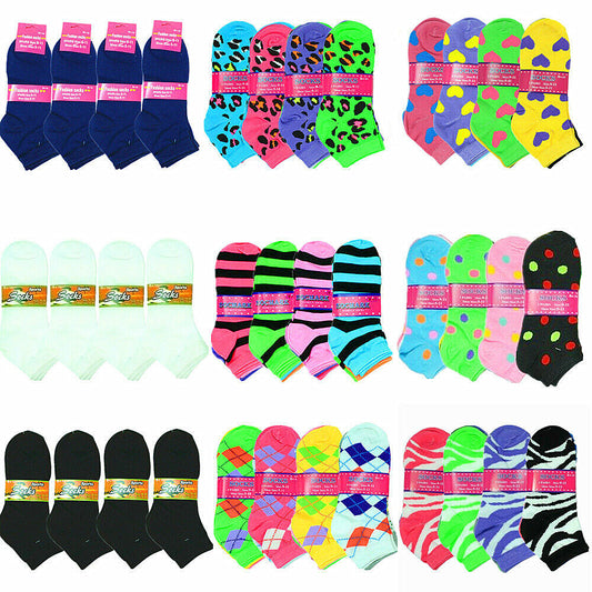 Women's Assorted Multicolor Solid Casual Sports Ankle Socks Size 9-11