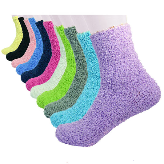 Women's 4-12 Pairs Soft Cozy Fuzzy Socks Non-Skid Solid Plush Home Slipper Socks