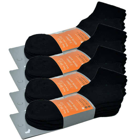 Men's High Quality Cotton Cushioned Black Ankle Crew Socks Size 9-13