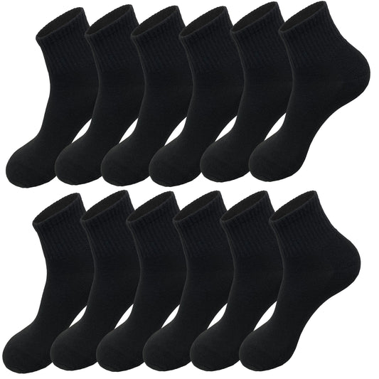 Men's High Quality Cotton Cushioned Black Ankle Crew Socks Size 9-13
