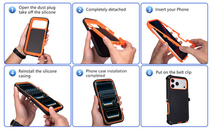Heavy Duty Shockproof Holster Case For Apple iPhone 17 17e Air 16e 16 15 Plus 14 13 12 Pro Max Cover with Belt Clip