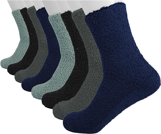 Men's 4-12 Pairs Soft Cozy Fuzzy Socks Non-Skid Solid Plush Home Slipper Socks