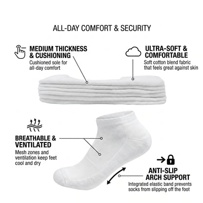 Men's 6-12 Pairs Cotton Ankle Athletic Running Socks Low Cut Breathable Cushioned
