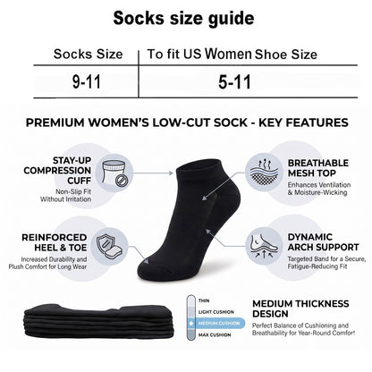Women's 6-12 Pairs Cotton Ankle Athletic Running Socks Low Cut Breathable Cushioned
