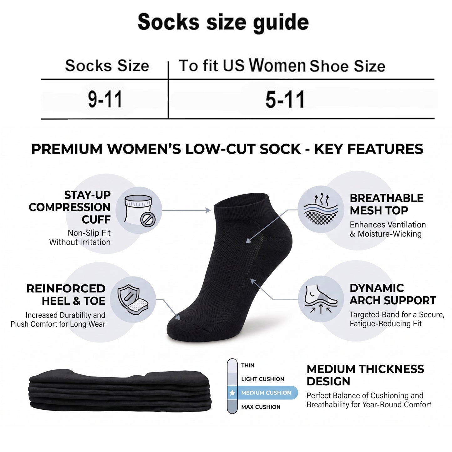 Women's 6-12 Pairs Cotton Ankle Athletic Running Socks Low Cut Breathable Cushioned
