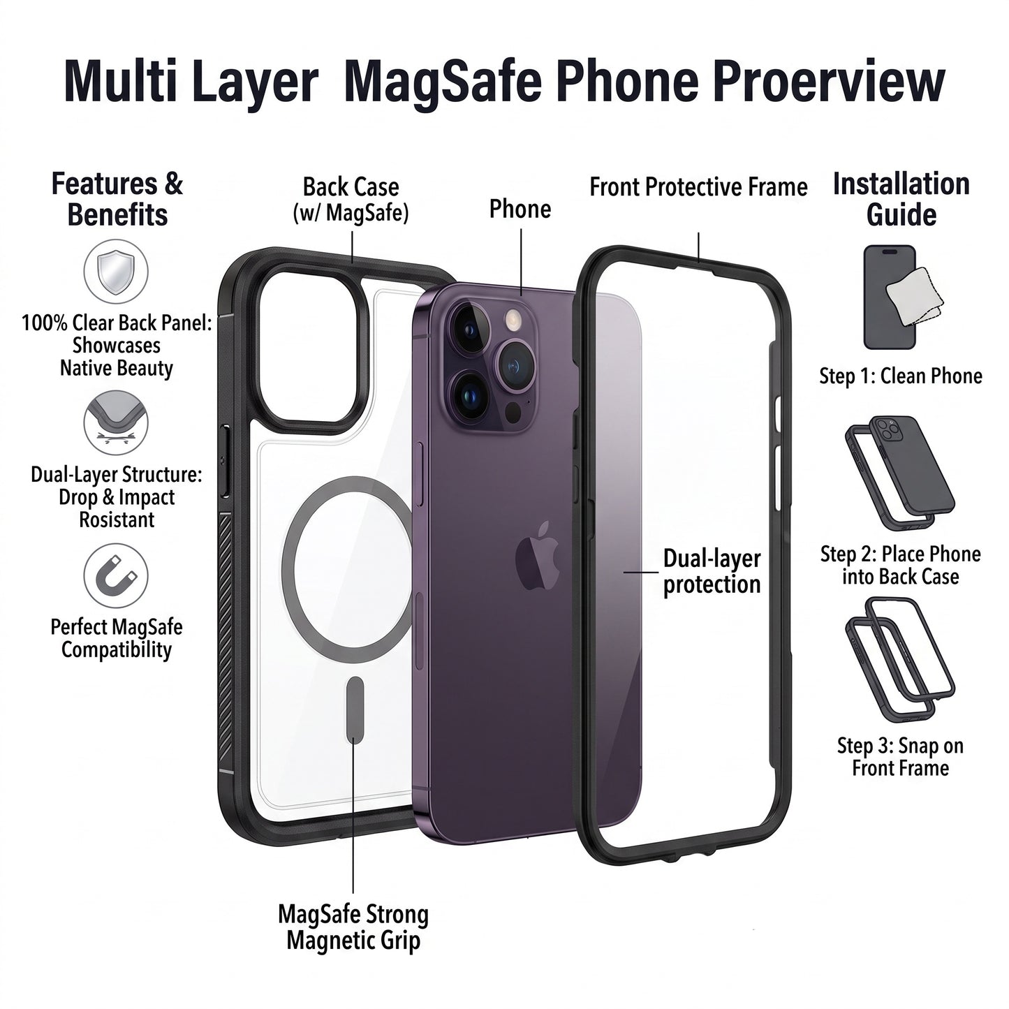 For Apple iPhone 16 16e 16 Plus Pro Max Shockproof Magnetic Case Dual-Layer Compatible With MagSafe Cover