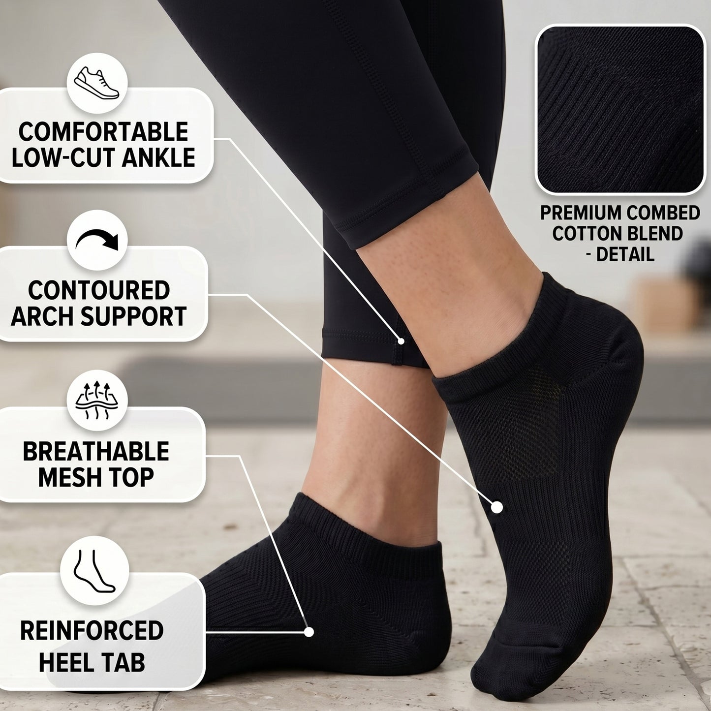 Women's 6-12 Pairs Cotton Ankle Athletic Running Socks Low Cut Breathable Cushioned