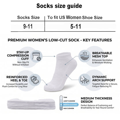 Women's 6-12 Pairs Cotton Ankle Athletic Running Socks Low Cut Breathable Cushioned