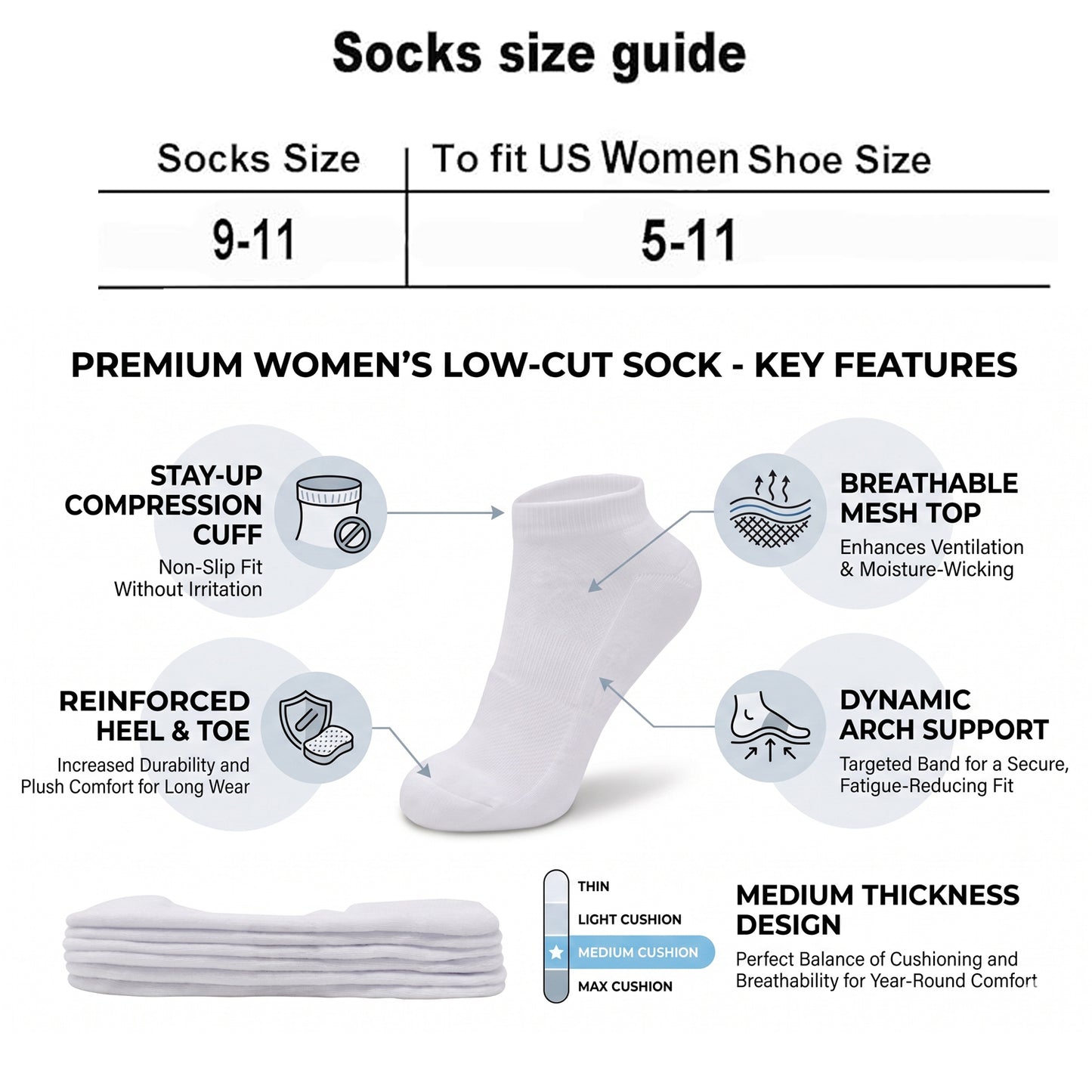 Women's 6-12 Pairs Cotton Ankle Athletic Running Socks Low Cut Breathable Cushioned