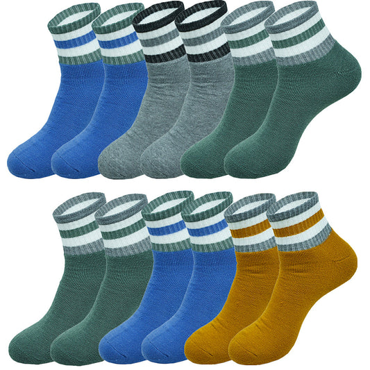 Men's Athletic Premium Cotton Cushioned Striped Ankle Crew Socks Size 9-13