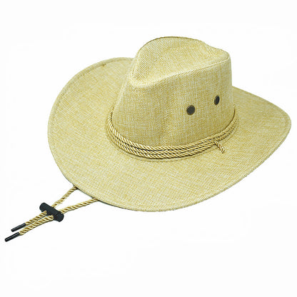 Unisex Cowboy Panama Fedora Bucket Straw Hat Wide Brim Linen Mesh Cap