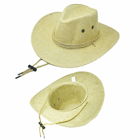 Unisex Cowboy Panama Fedora Bucket Straw Hat Wide Brim Linen Mesh Cap