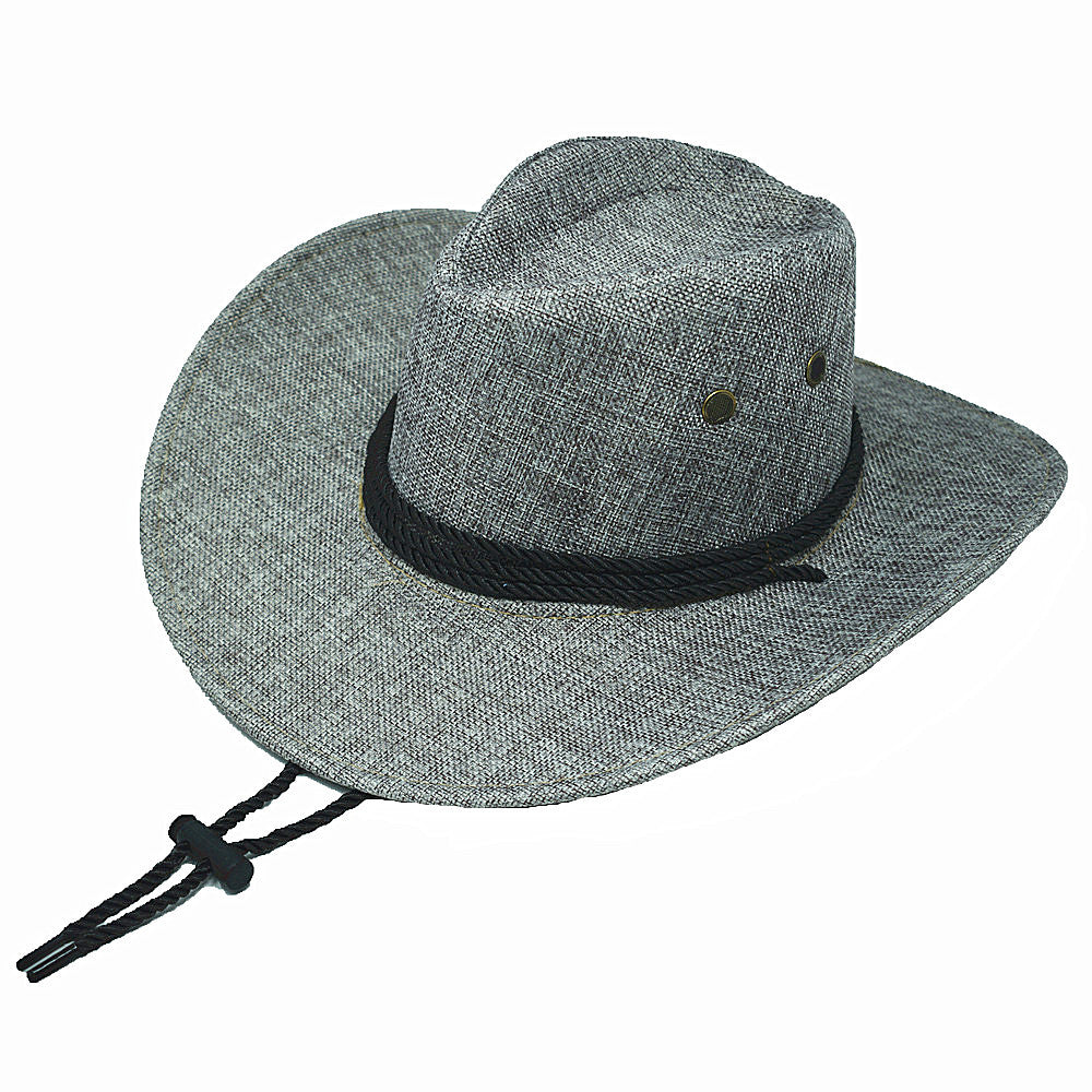 Unisex Cowboy Panama Fedora Bucket Straw Hat Wide Brim Linen Mesh Cap