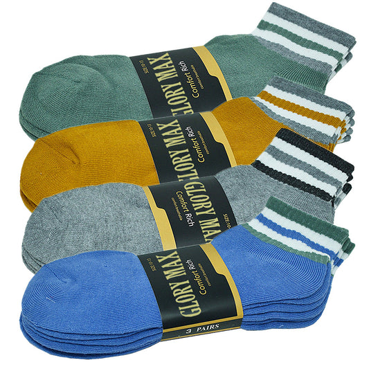 Men's Athletic Premium Cotton Cushioned Striped Ankle Crew Socks Size 9-13