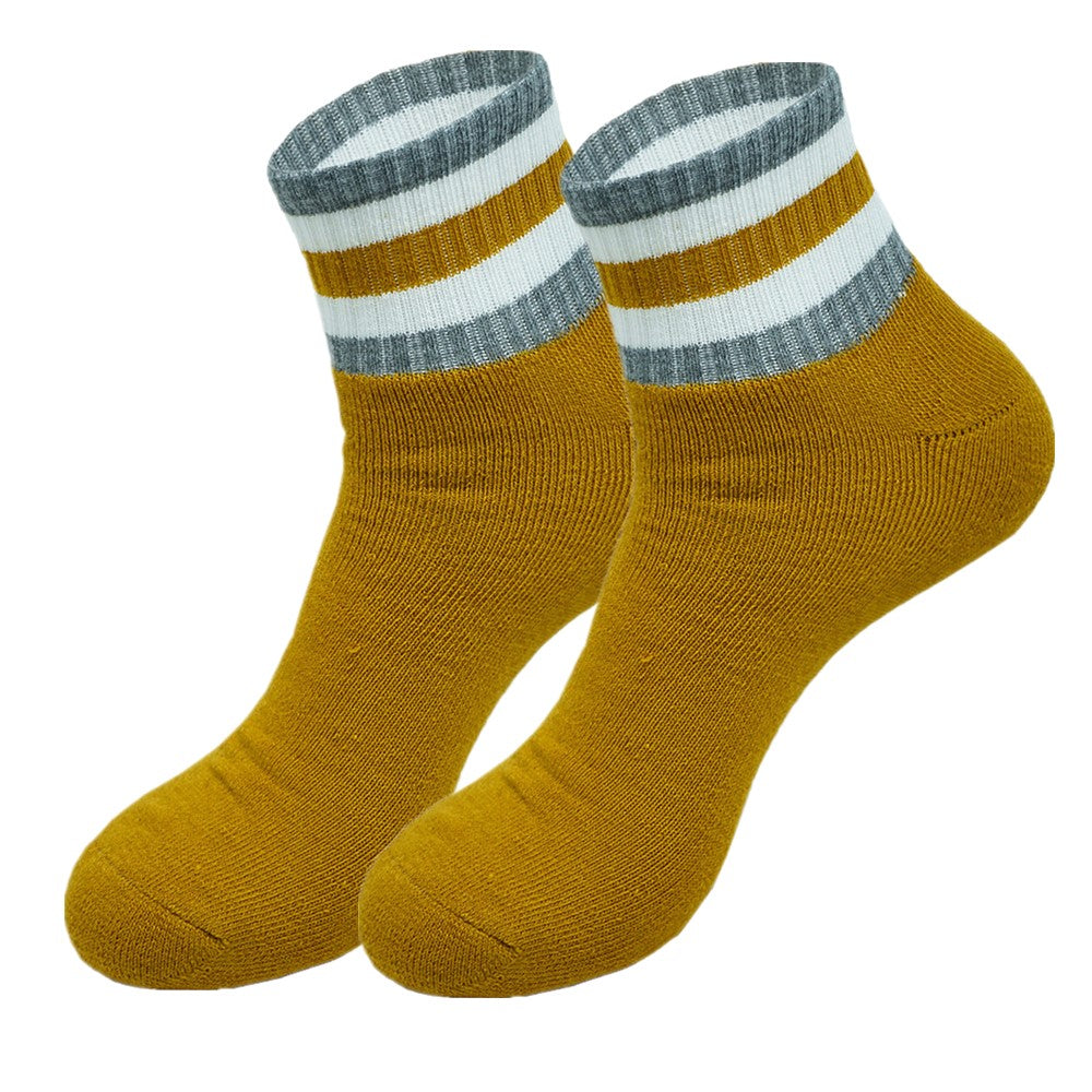 Men's Athletic Premium Cotton Cushioned Striped Ankle Crew Socks