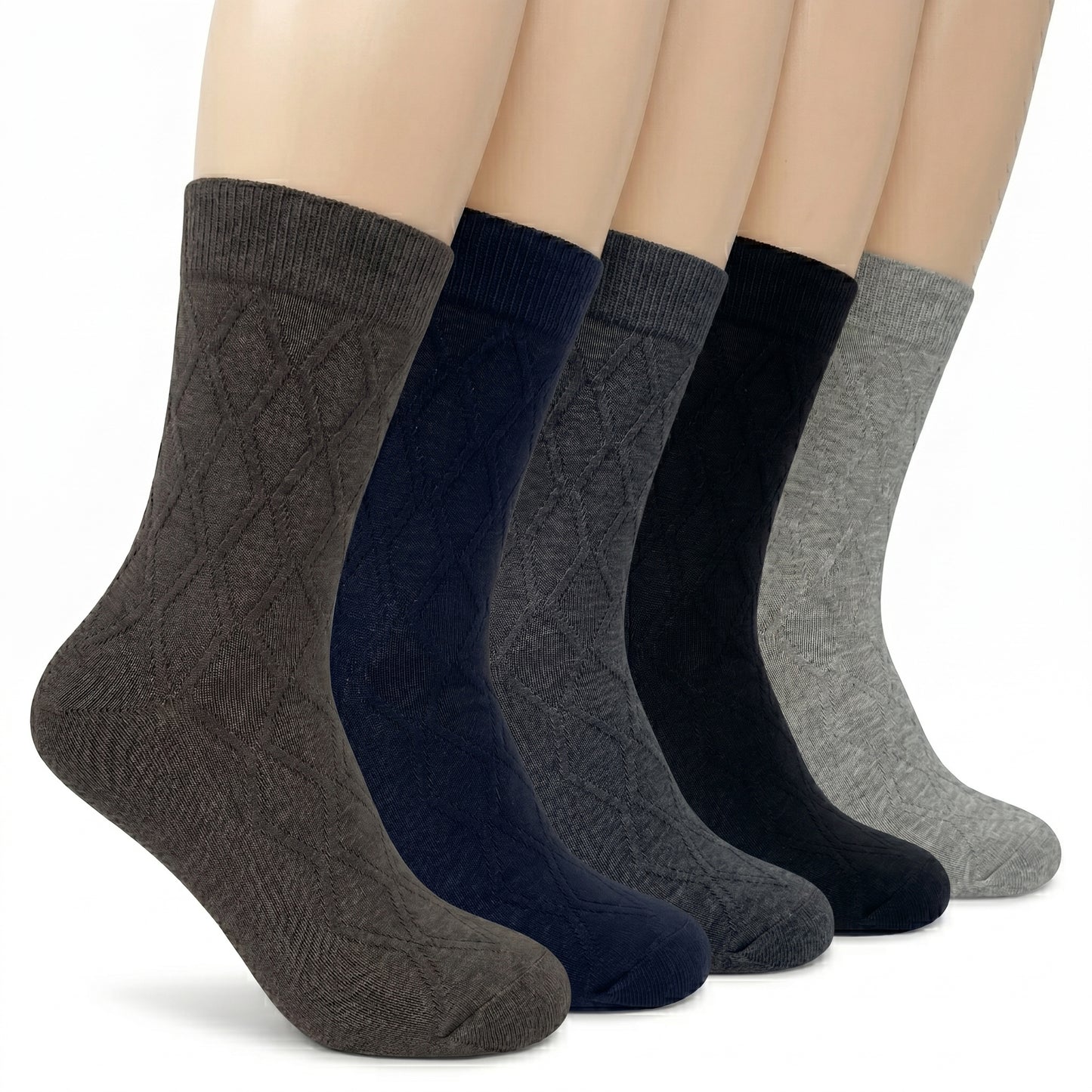 Glory Max 5 Pairs Men Premium Knit Mid-Calf Crew Dress Socks Multi Colors with Cashmere Blend Size 10-13