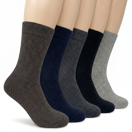 Glory Max 5 Pairs Men Premium Knit Mid-Calf Crew Dress Socks Multi Colors with Cashmere Blend Size 10-13