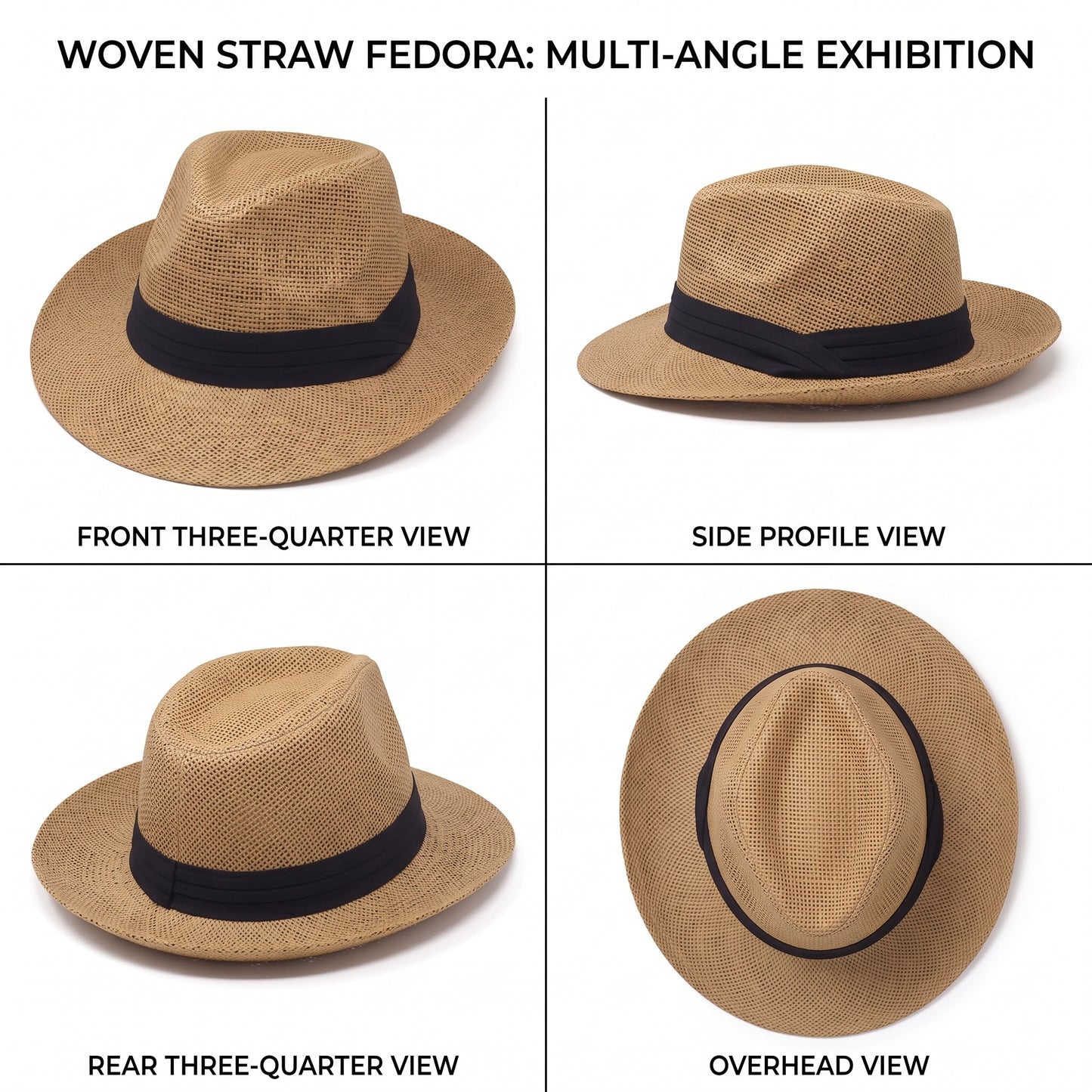 Men Women Summer Fedora Panama Hat Trilby Cuban Paper Straw Sun Hats Wide Brim with Black Band