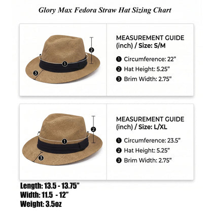 Men Women Summer Fedora Panama Hat Trilby Cuban Paper Straw Sun Hats Wide Brim with Black Band
