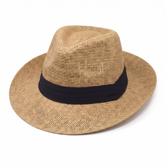 Men Women Summer Fedora Panama Hat Trilby Cuban Paper Straw Sun Hats Wide Brim with Black Band