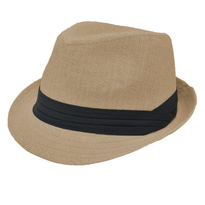 Men Women Summer Fedora Panama Hat Trilby Cuban Straw Sun Hats Short Brim with Black Band
