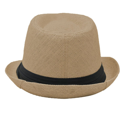 Men Women Summer Fedora Panama Hat Trilby Cuban Straw Sun Hats Short Brim with Black Band