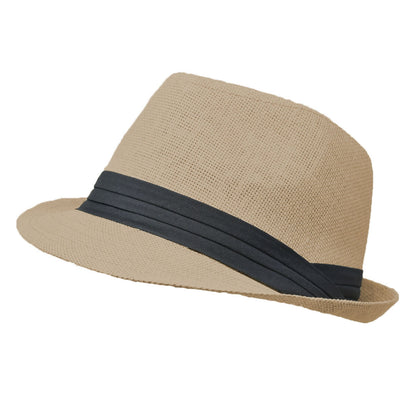 Men Women Summer Fedora Panama Hat Trilby Cuban Straw Sun Hats Short Brim with Black Band