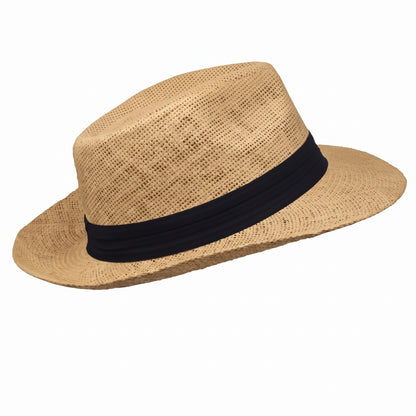 Men Women Summer Fedora Panama Hat Trilby Cuban Paper Straw Sun Hats Wide Brim with Black Band