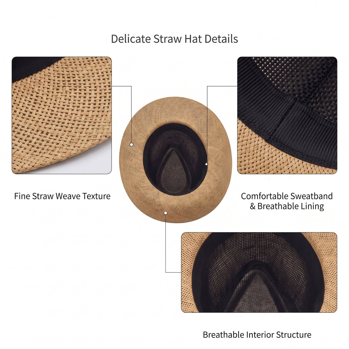 Men Women Summer Fedora Panama Hat Trilby Cuban Paper Straw Sun Hats Wide Brim with Black Band