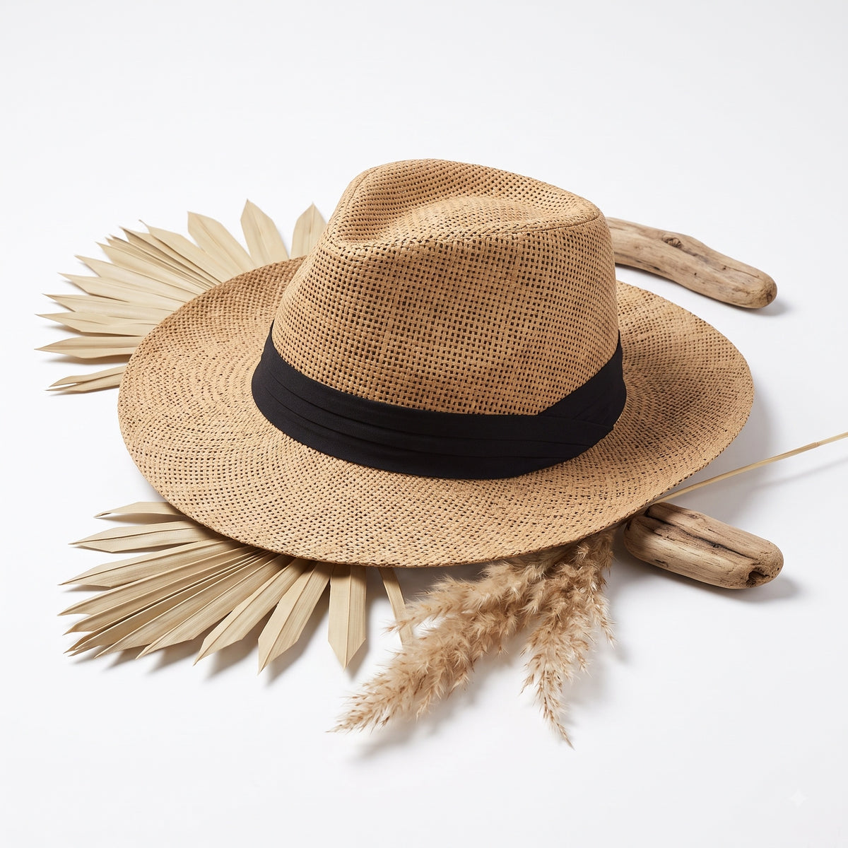 Men Women Summer Fedora Panama Hat Trilby Cuban Paper Straw Sun Hats Wide Brim with Black Band